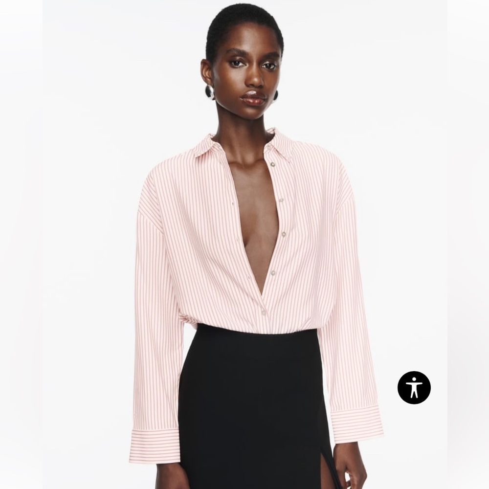 Zara pin-striped white and pink button-down shirt size M